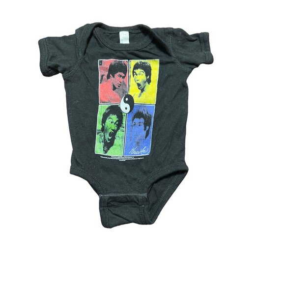 Bruce Lee Baby Bodysuit By Rabbit Skins 6M Cotton Black Snap Closure Martial Art - Picture 1 of 4